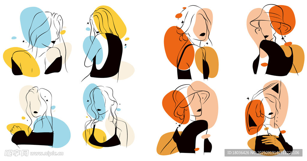 女性优雅的艺术线条抽象画png