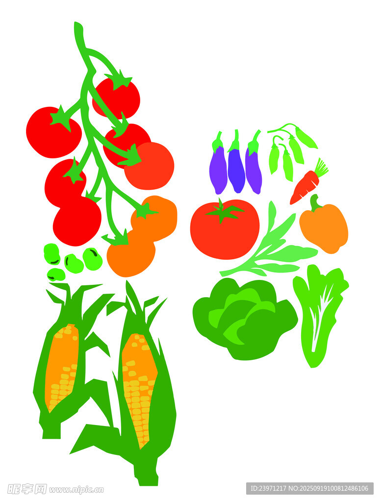 多彩蔬菜与玉米插画