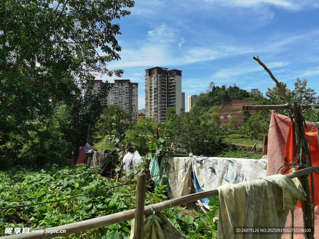 乡村晾衣场景自然与建筑