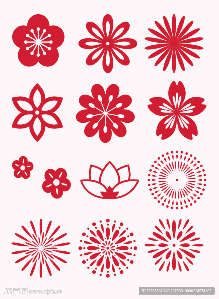 红色精美花朵图案集合