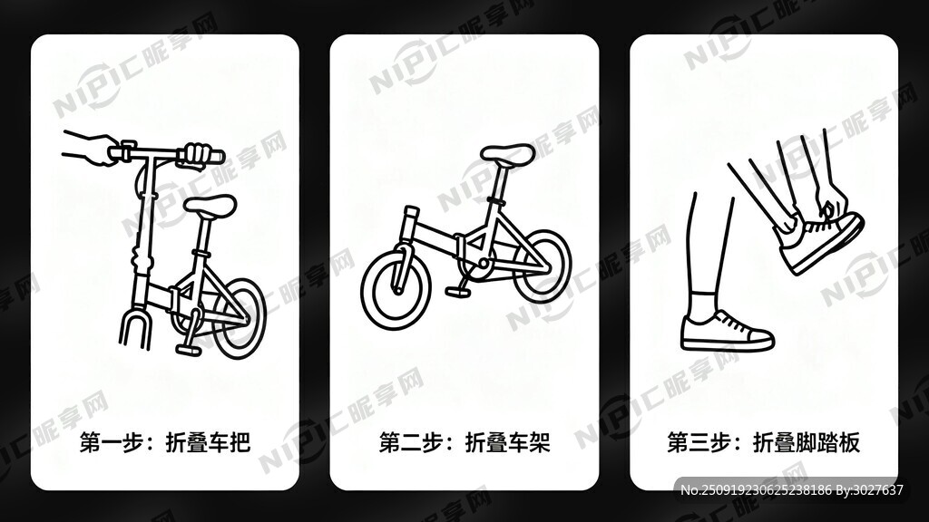 折叠自行车的折叠步骤简易示意图