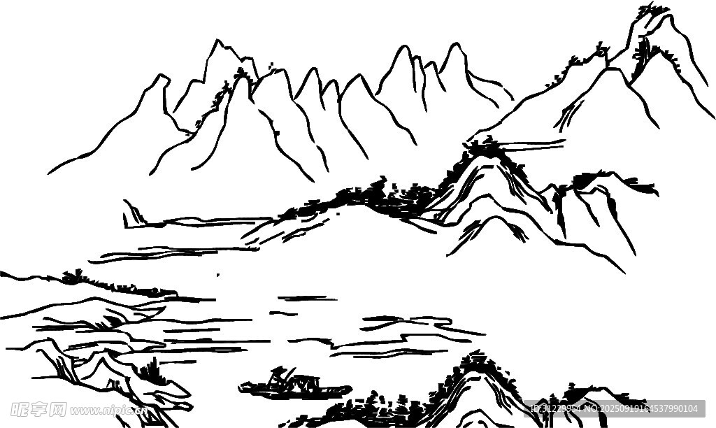 水墨风山川风景图