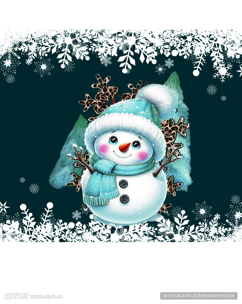 可爱雪人冬日装饰插画
