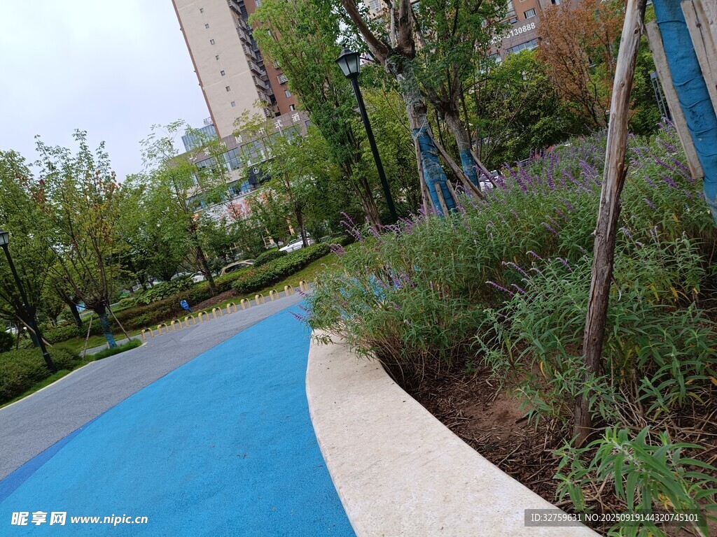 城市中的蓝色休闲步道