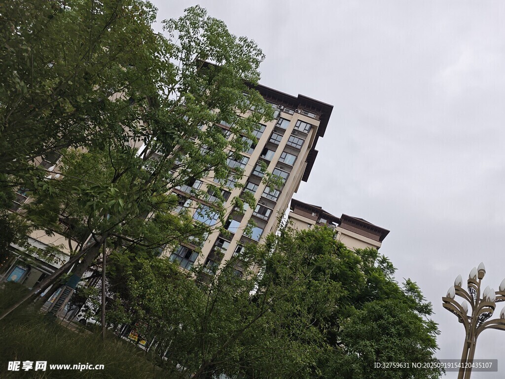 绿树环绕的高层住宅