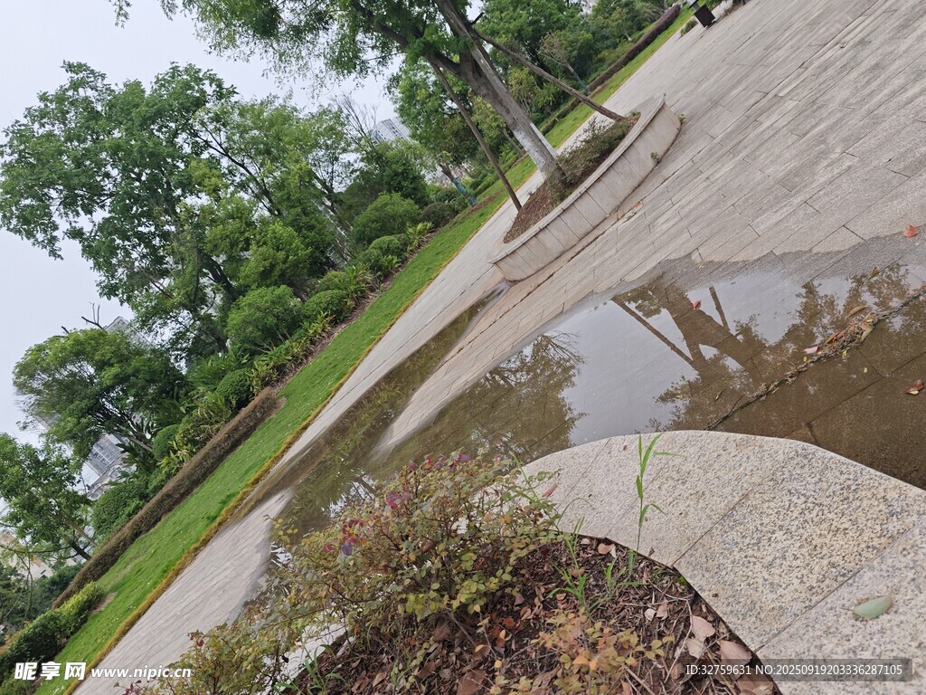 雨后公园路面的积水景观