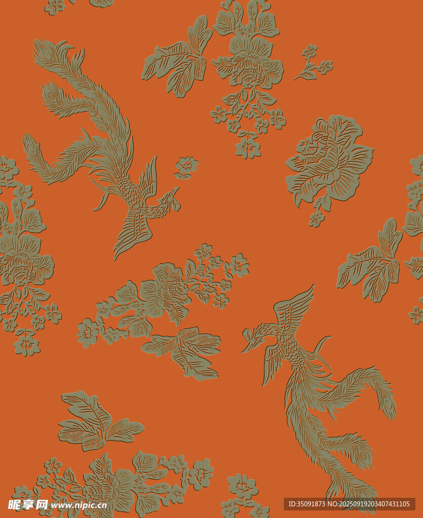 橙色底复古花纹图案