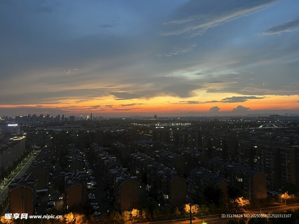 城市黄昏全景美景