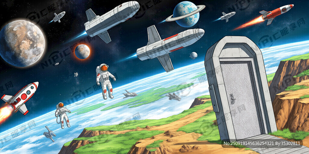 科幻感觉 有外太空 多位宇航员