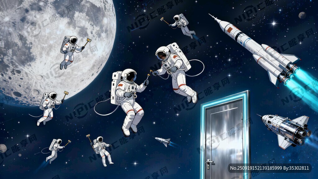 科幻感觉 有外太空 多位宇航员