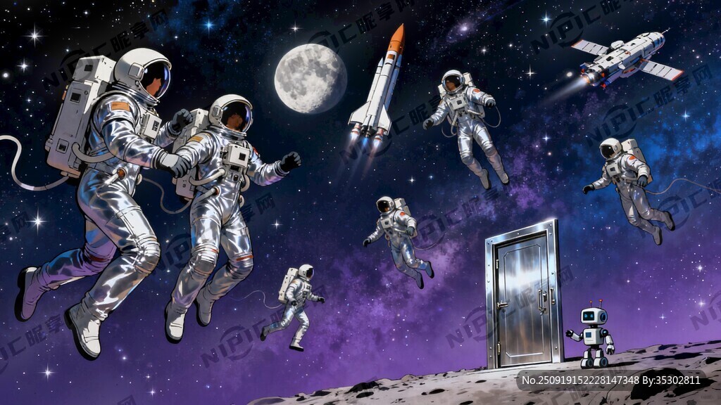 科幻感觉 有外太空 多位宇航员