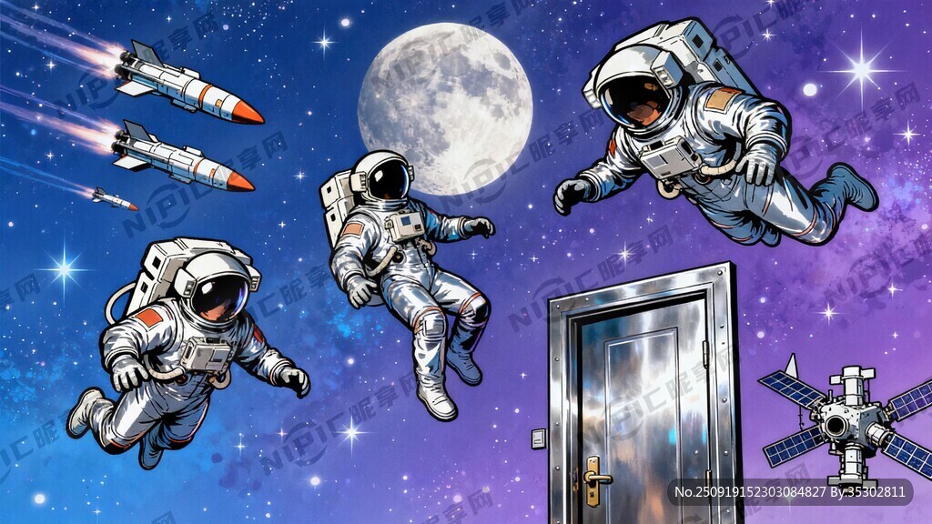 科幻感觉 有外太空 多位宇航员