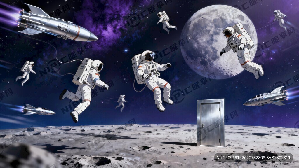 科幻感觉 有外太空 多位宇航员