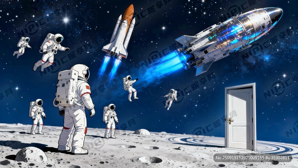 科幻感觉 有外太空 多位宇航员