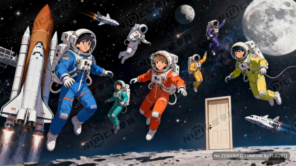 科幻感觉 有外太空 多位宇航员
