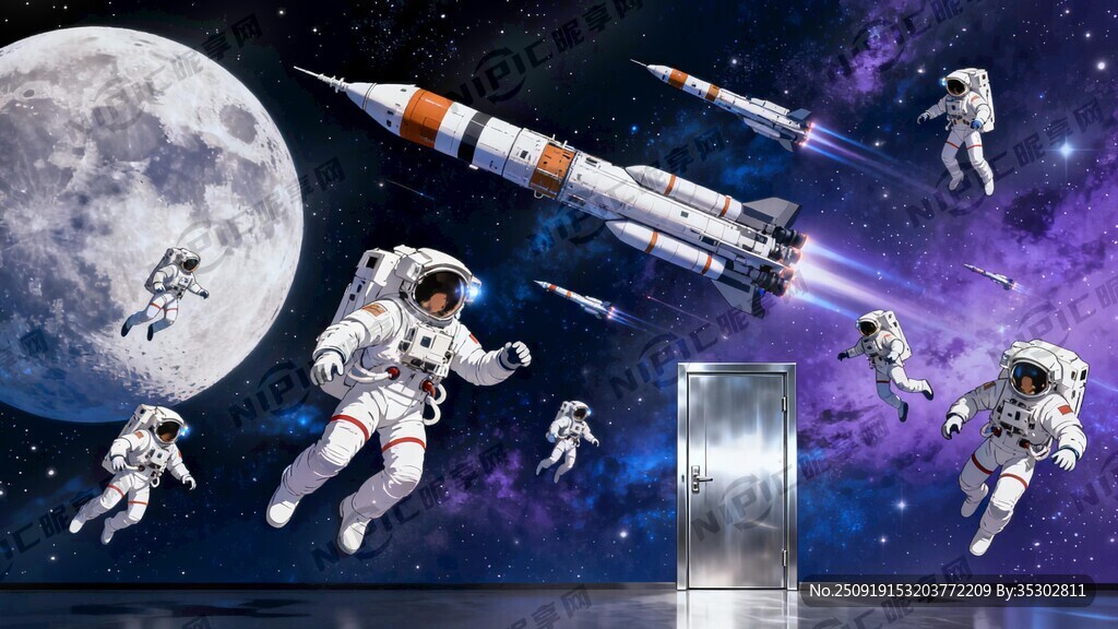 科幻感觉 有外太空 多位宇航员