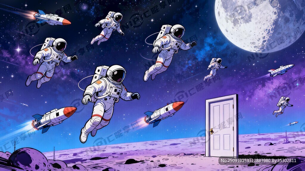 科幻感觉 有外太空 多位宇航员