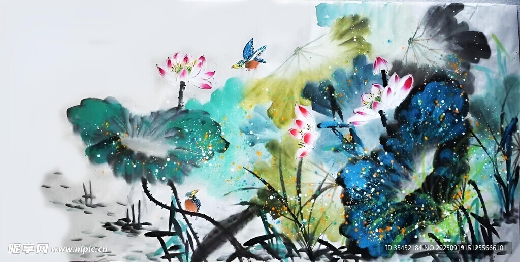 荷花翠鸟图