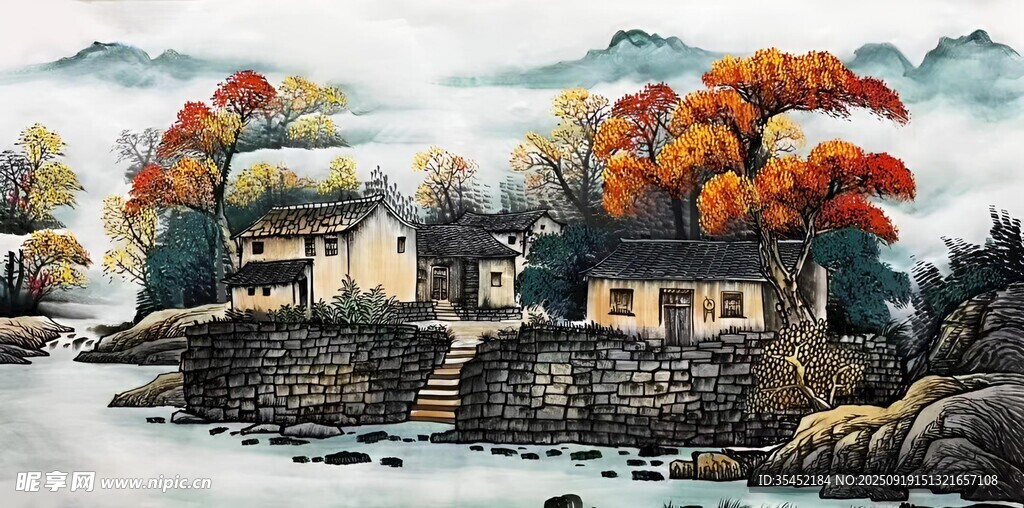 金秋山村图