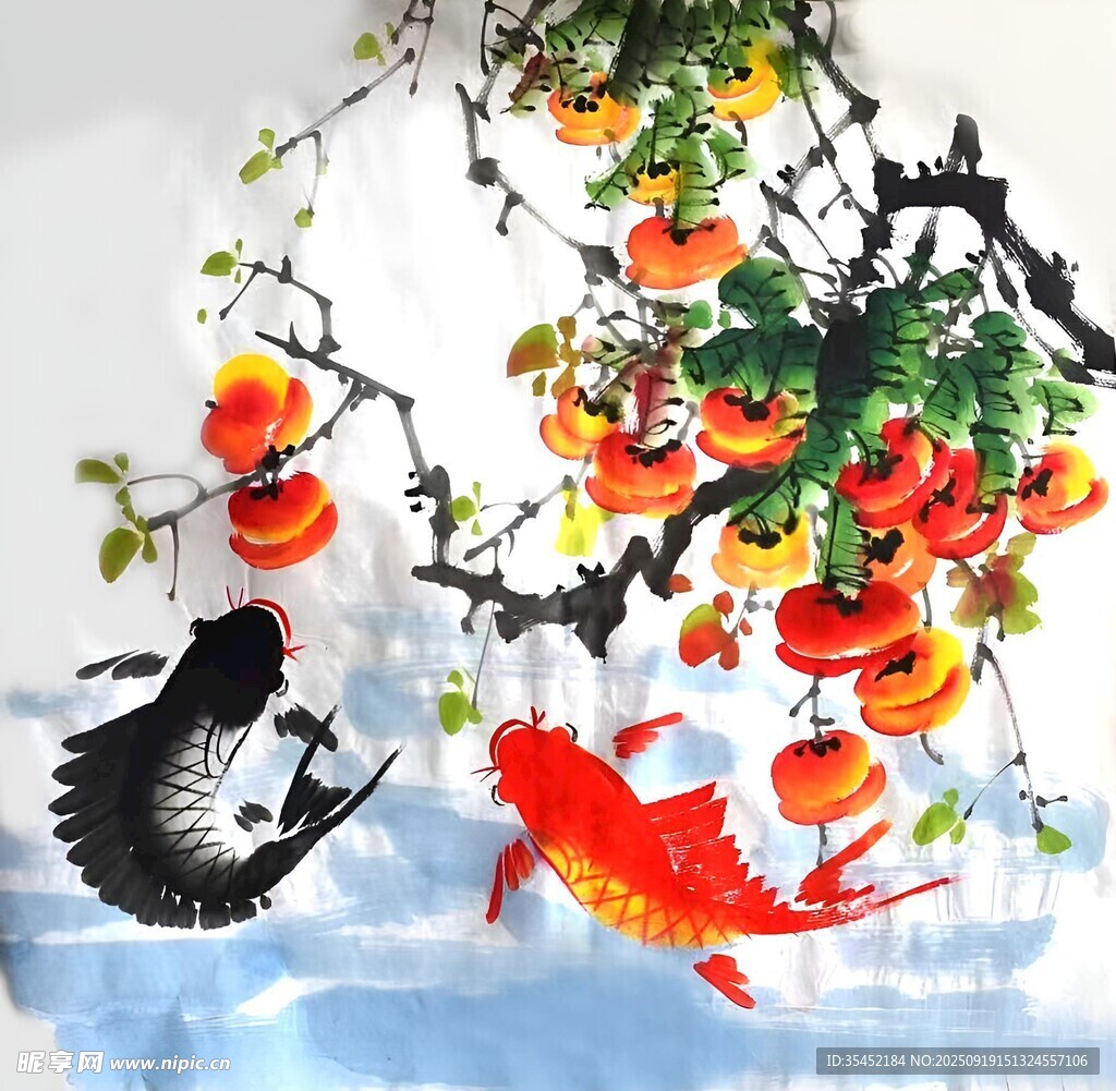 锦鲤柿子图