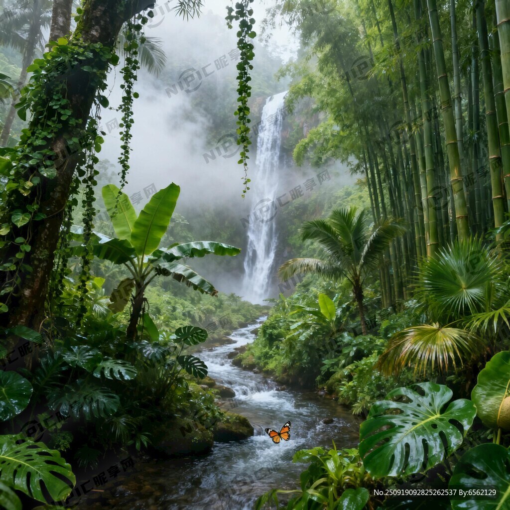 热带丛林 热带雨林 竹林 瀑布