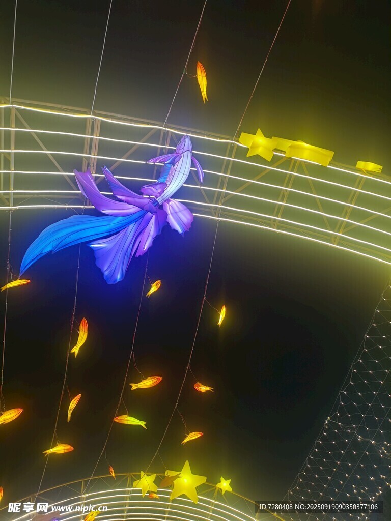 梦幻飞鸟穿梭发光粒子世界