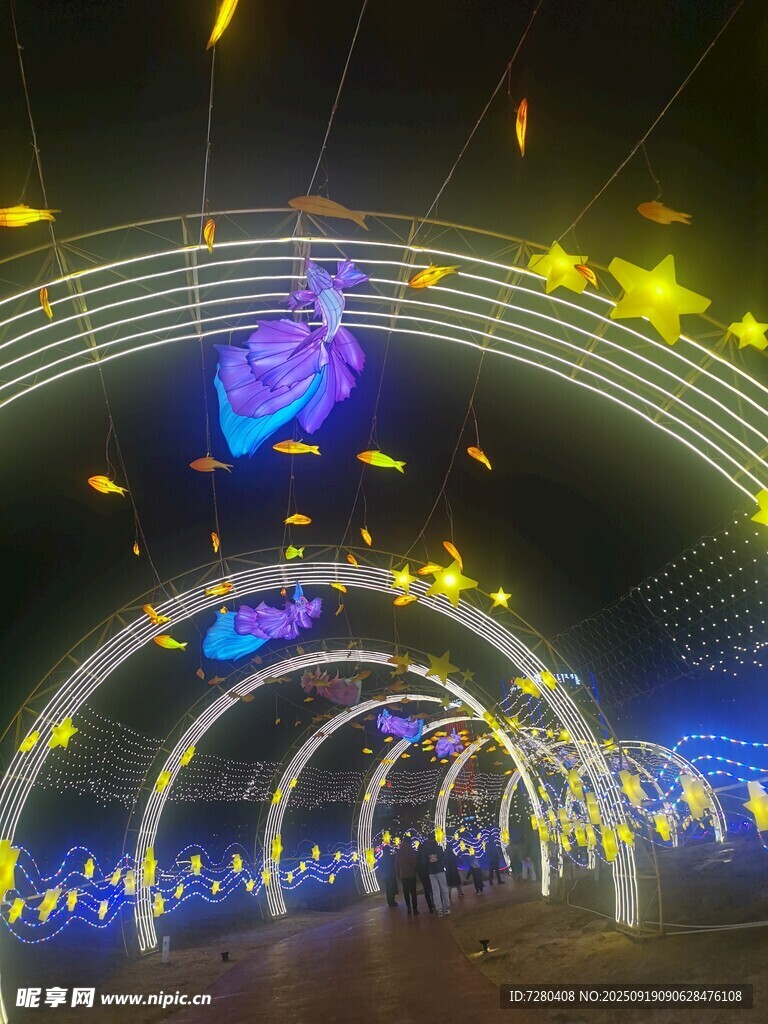 梦幻灯光隧道夜景