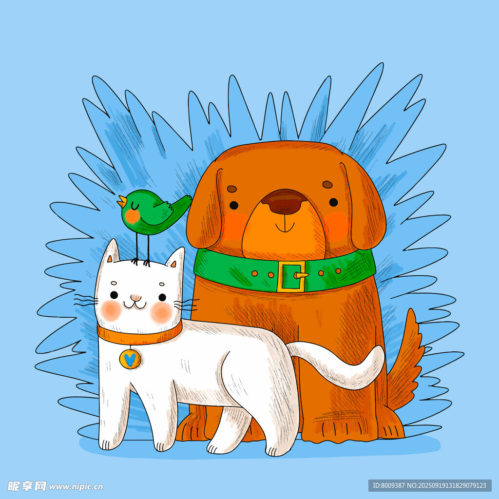 可爱猫狗同框