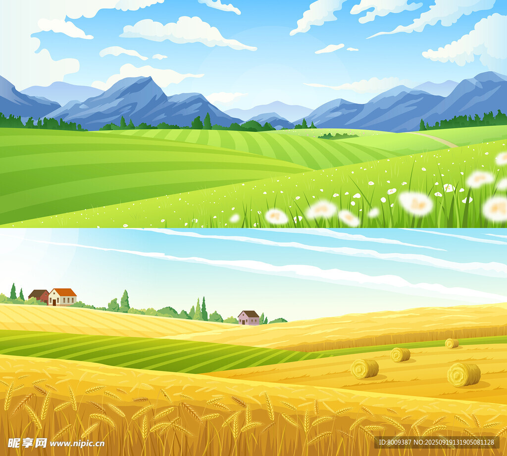 夏季与秋天田园风光美景