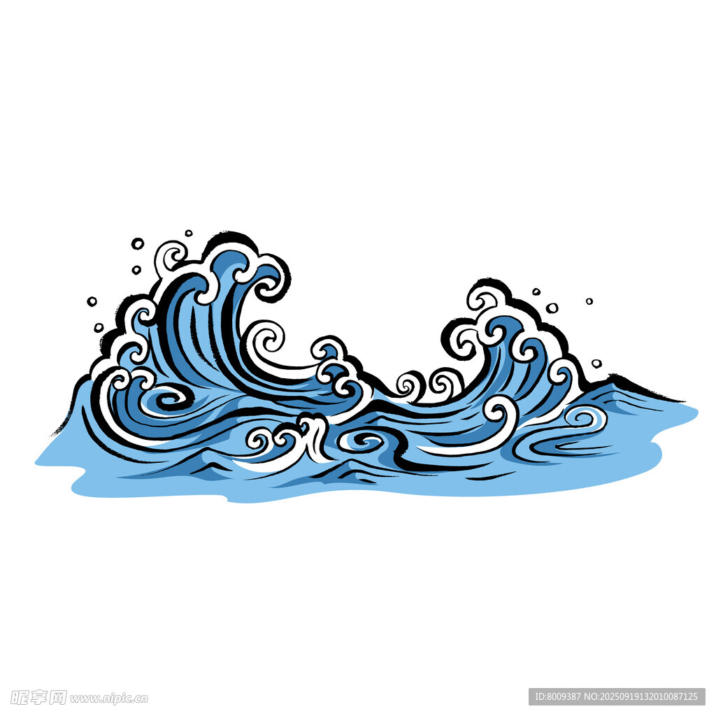 手绘蓝色海浪图案