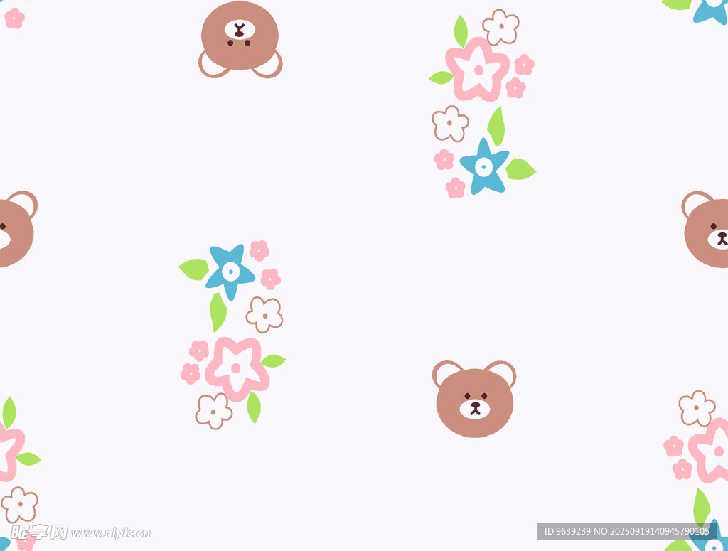 小熊花卉图案可爱背景图