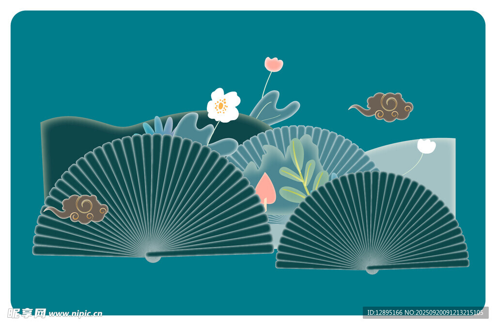 中式折扇插画艺术图案