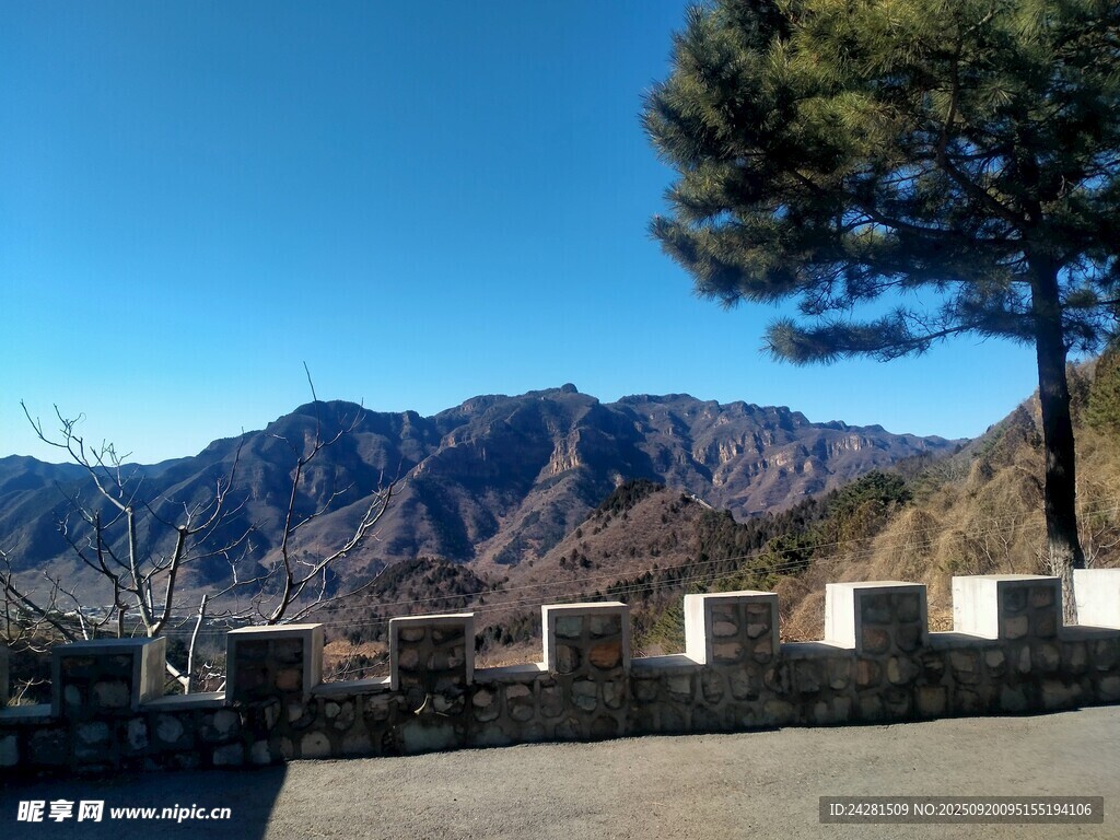 山间美景 孤树挺立长城