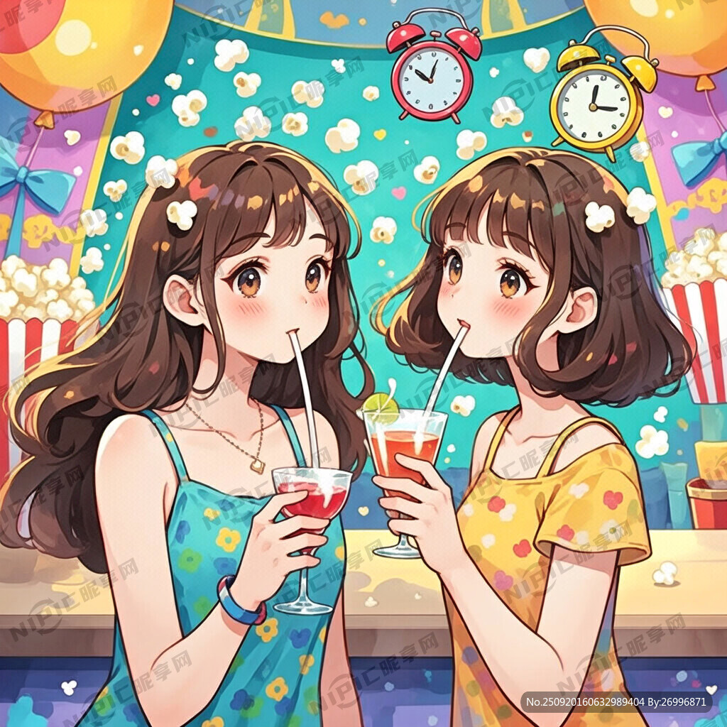 两个女孩朋友 正在喝鸡尾酒