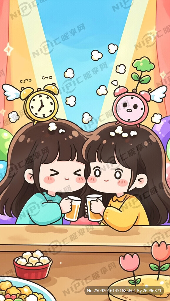 两个可爱的女生好朋友 色彩缤纷
