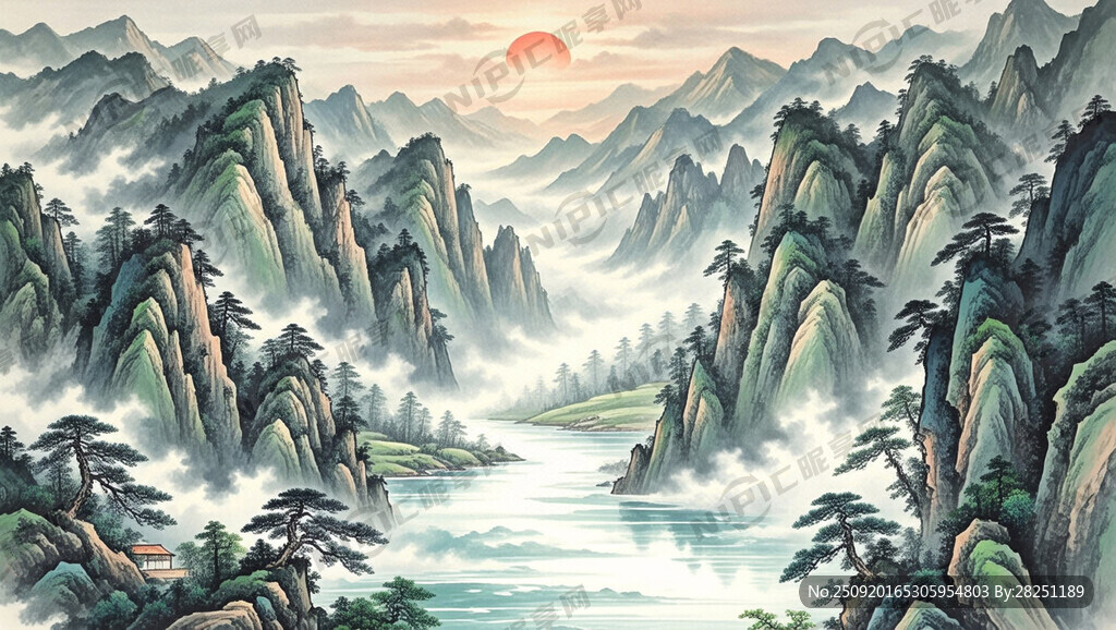 山谷 中国风 中国画 山水