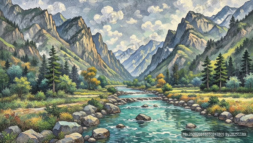 山谷 中国风 中国画 山水