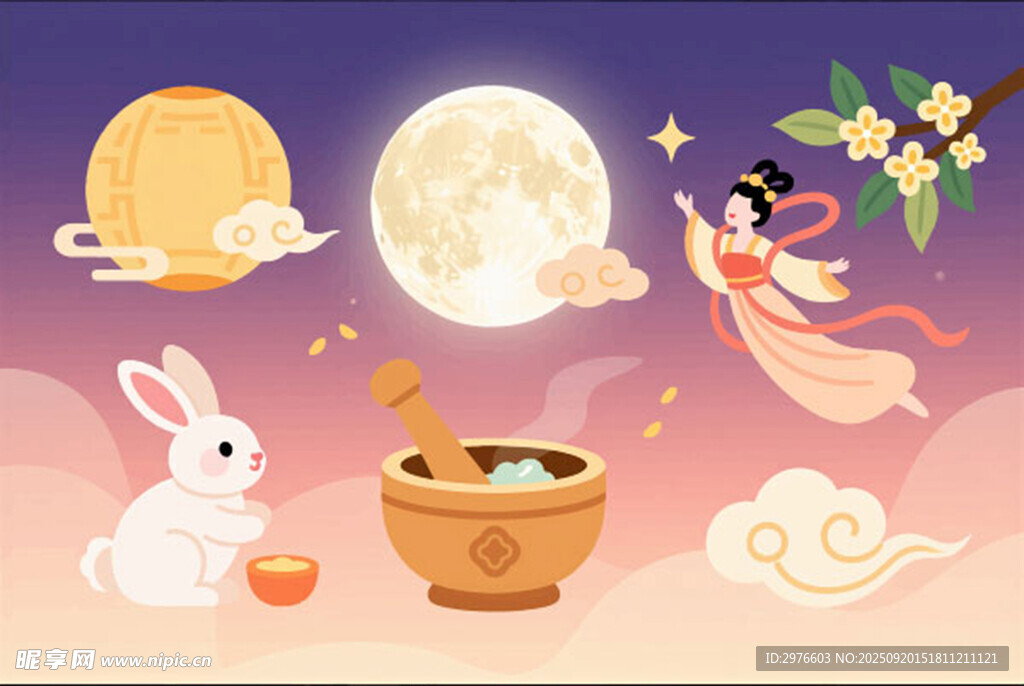 嫦娥玉兔中秋浪漫场景