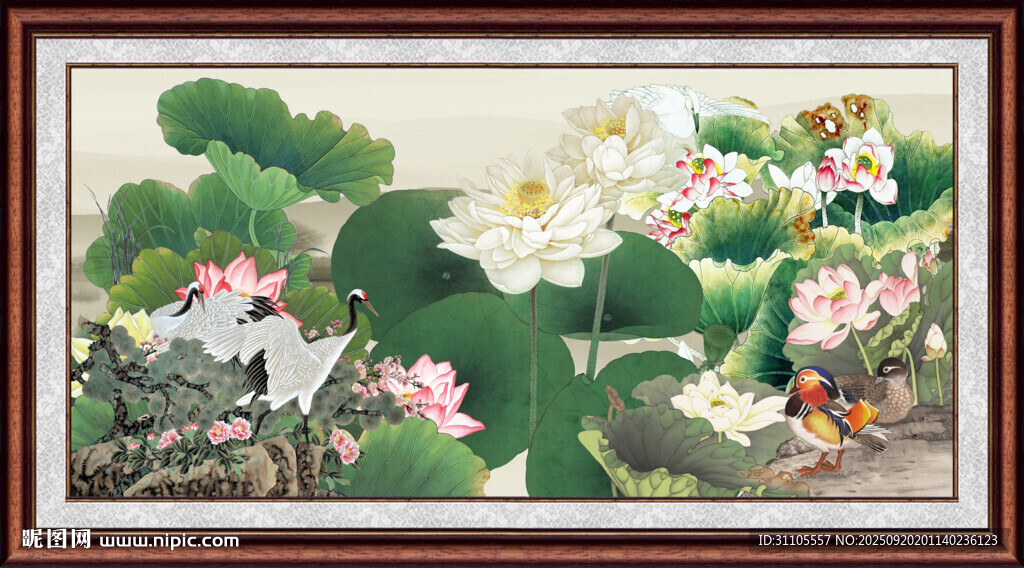 聚财荷花九鱼 
