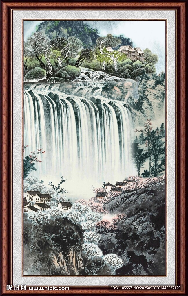 中式山水画瀑布景观