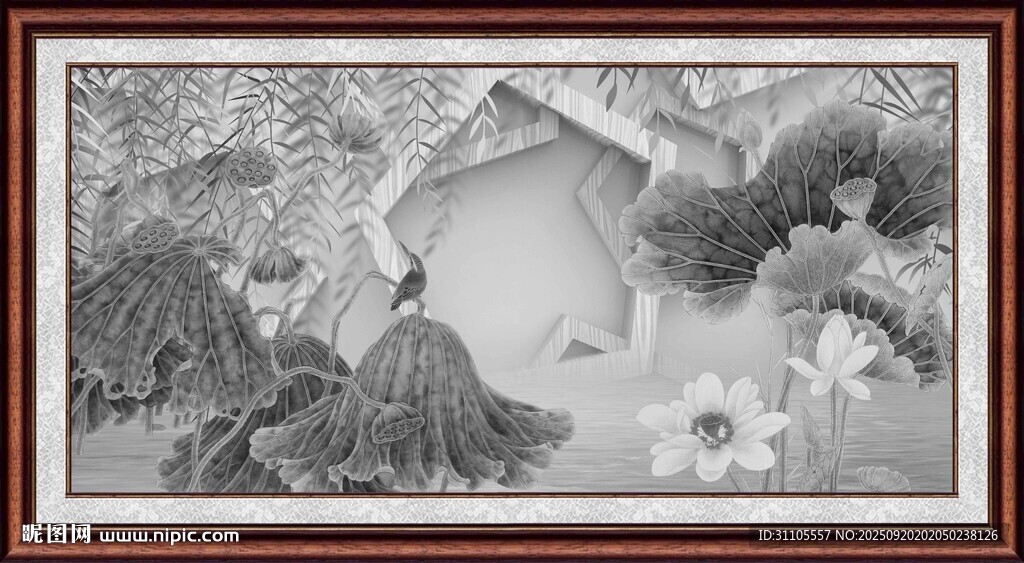  水墨荷花画 