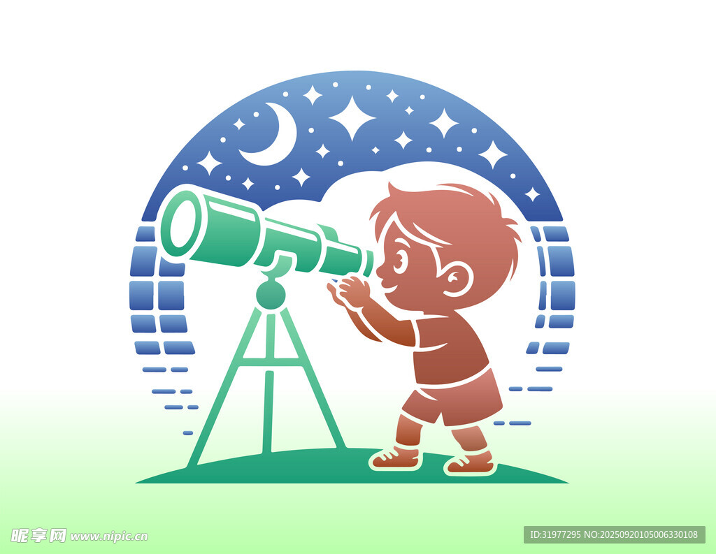 卡通小孩望远镜插图
