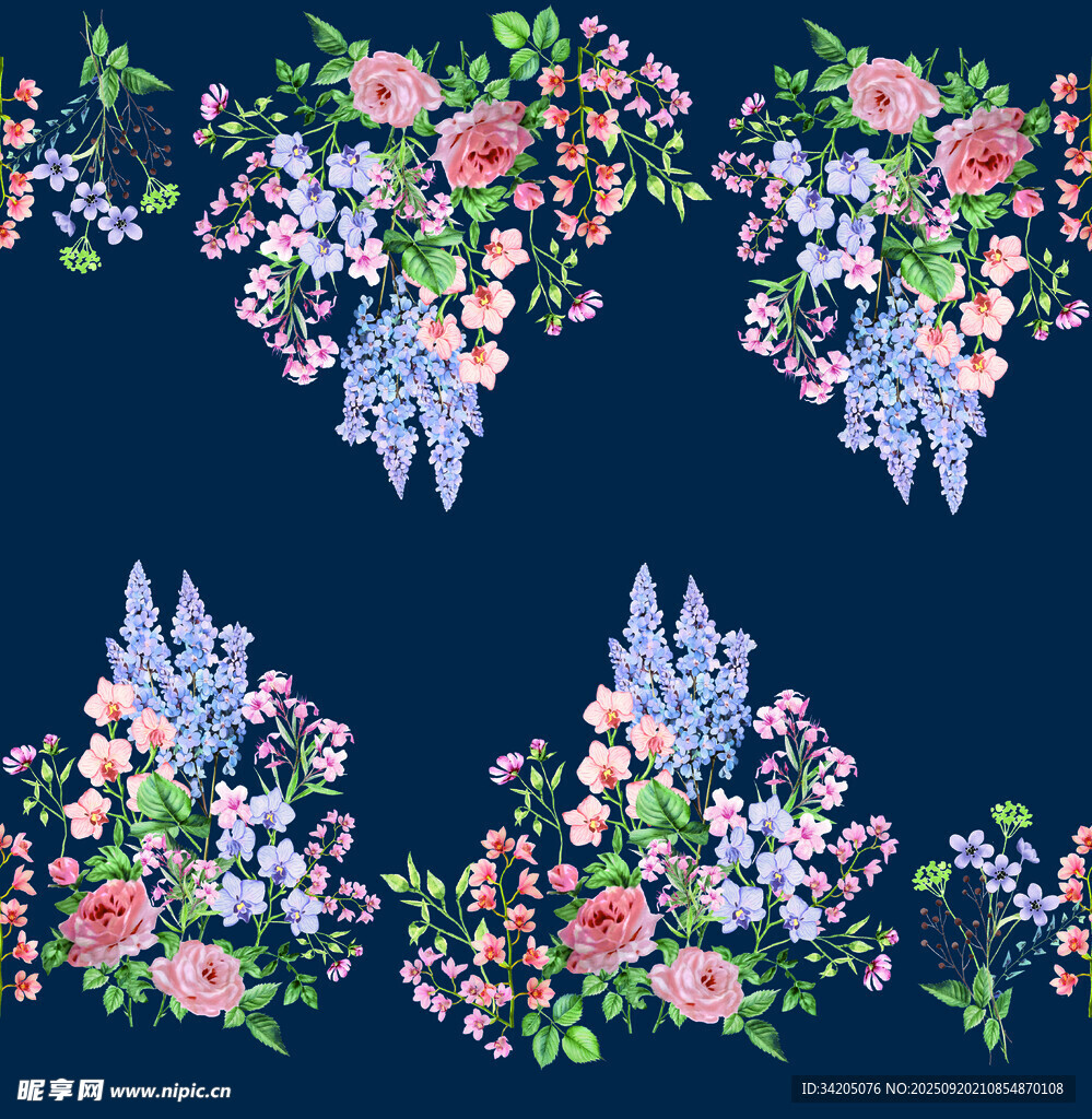 深蓝色底花卉图案设计