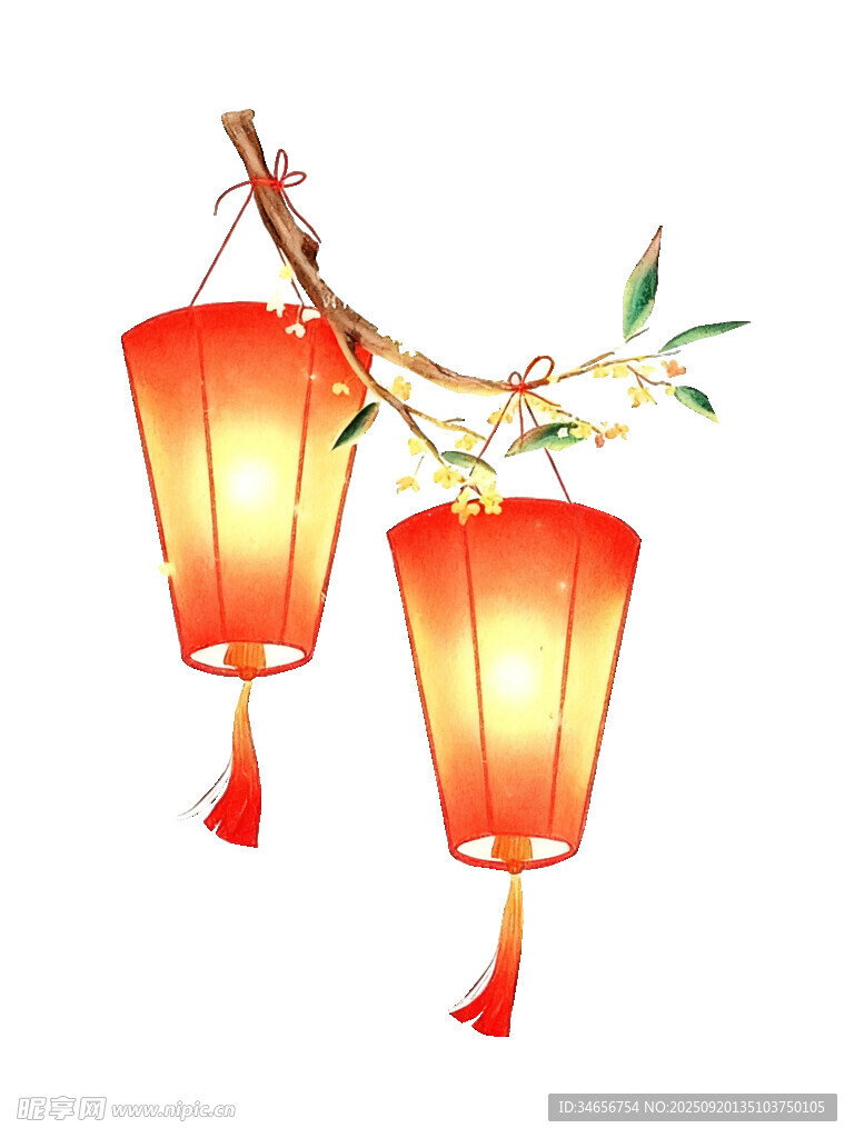 中式古风红灯笼挂枝