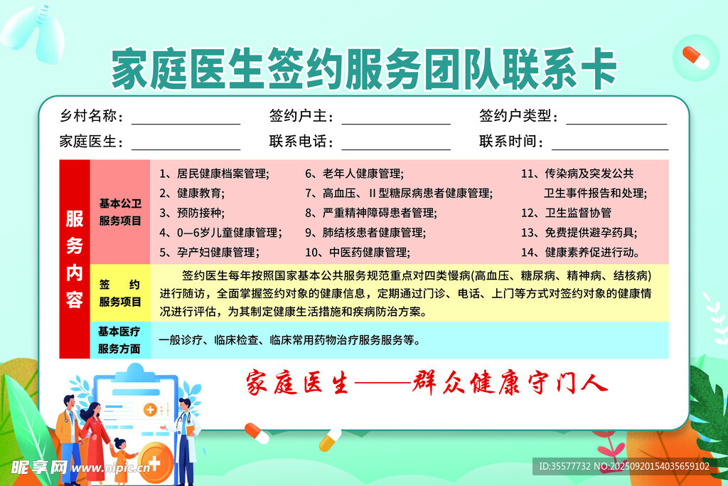 家庭医生签约服务团队联系卡