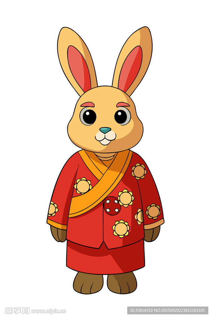 穿中式服装的可爱兔子
