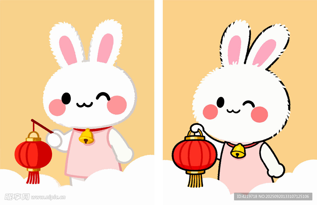 可爱兔子手持红灯笼插画