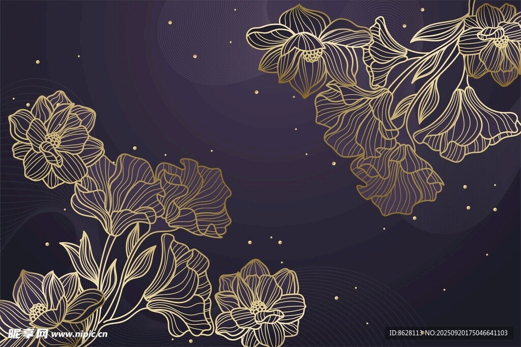 金色花卉星空图案背景