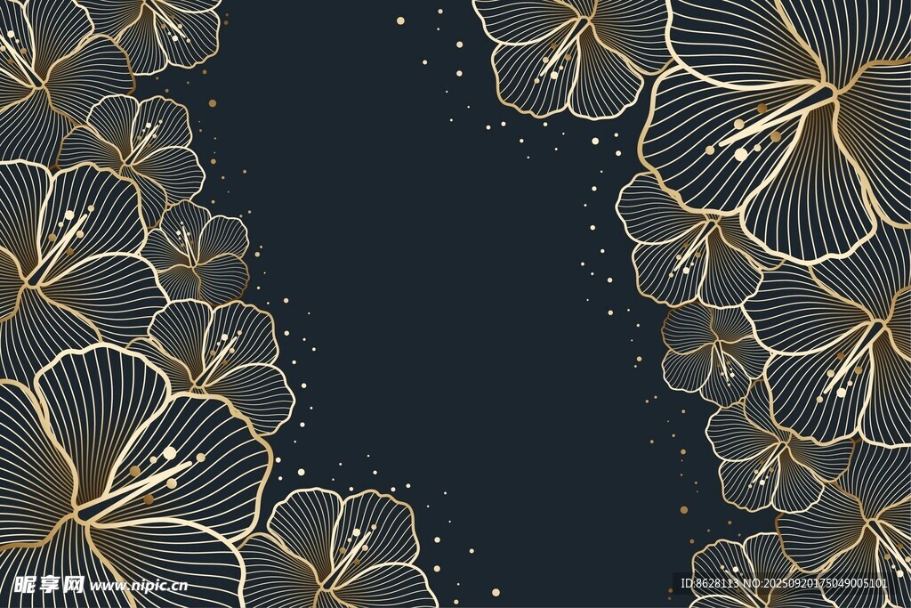 深蓝色底金色花卉图案背景