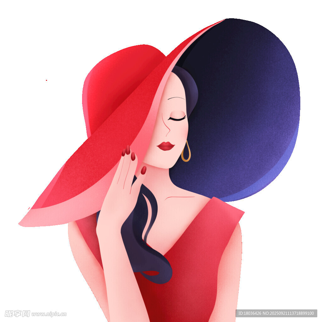 优雅戴帽女士插画形象